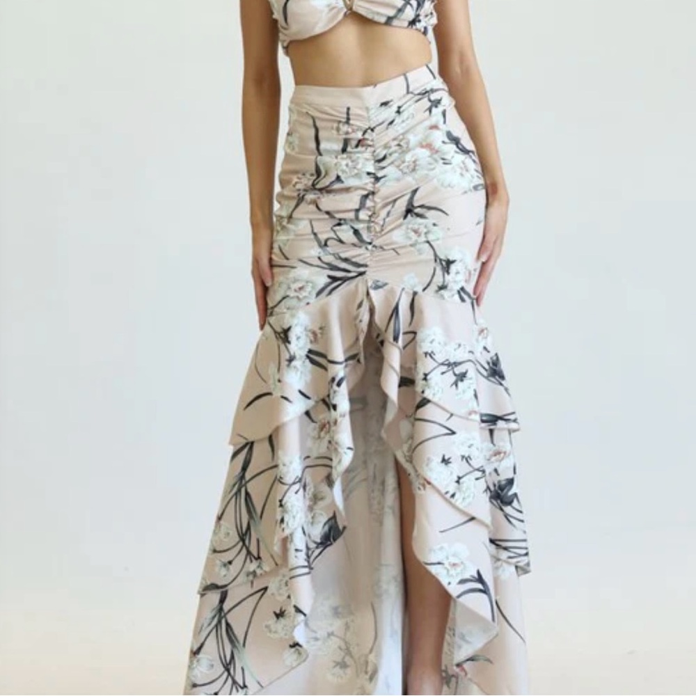 Black and White Asymmetrical Trumpet Maxi Skirt